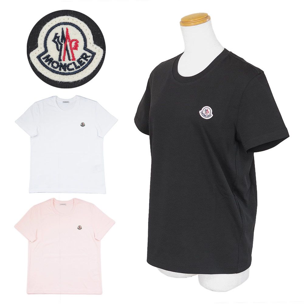 モンクレール MONCLER Tシャツ 半袖 3枚セット レディース 8C00054 89B8U 3PI トップス ロゴパッチ コットン クルーネック ブラック ホワイト ピンク