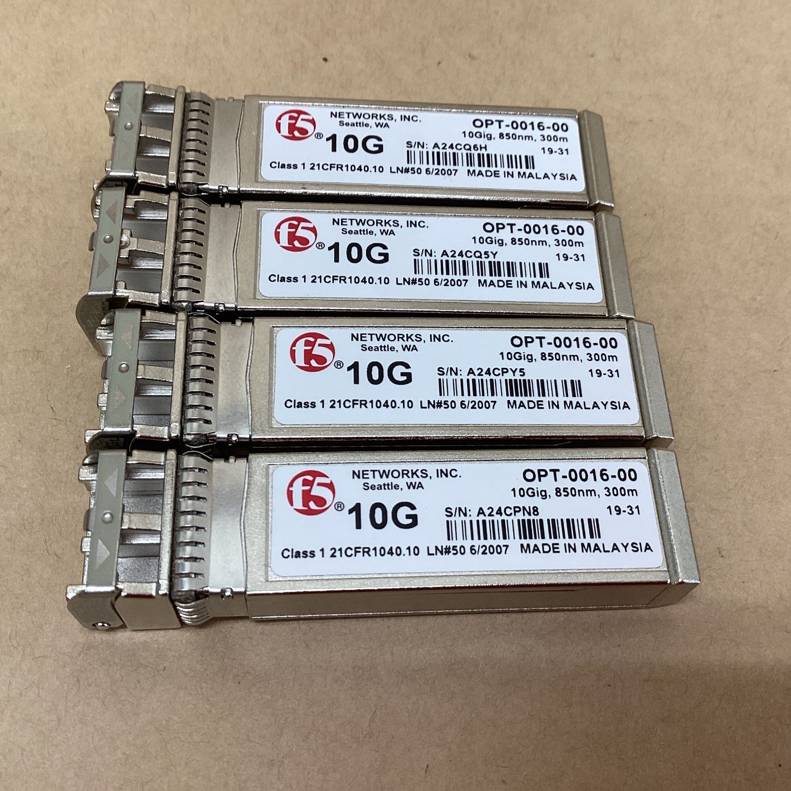 【4台セット】 F5 Networks SFP+光トランシーバーモジュール OPT-0016-00 10GBASE-SR LC Duplex 10Gbps MMF対応 850nm