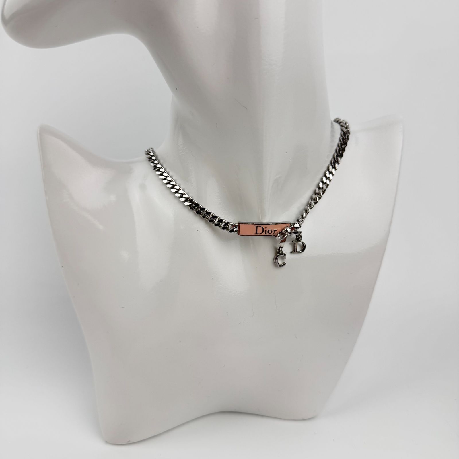 【中古】Christian Dior クリスチャンディオール アクセサリー CDロゴ リボン ネックレス シルバー ピンク ヴィンテージ レディース【中古美品】HIBUOCHI VINTAGE hboc260515a11