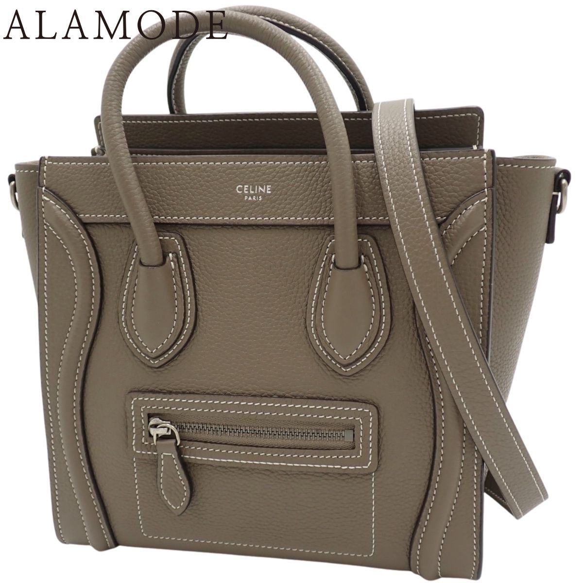 CELINE(セリーヌ) ラゲージ ナノショッパー ハンドバッグ 2WAY トート ショルダー 斜め掛けかばん 肩掛けカバン レザー スリ グレージュ マットシルバー金具 168243 DRU 09SO レディース 40802192364【中古】【アラモード】