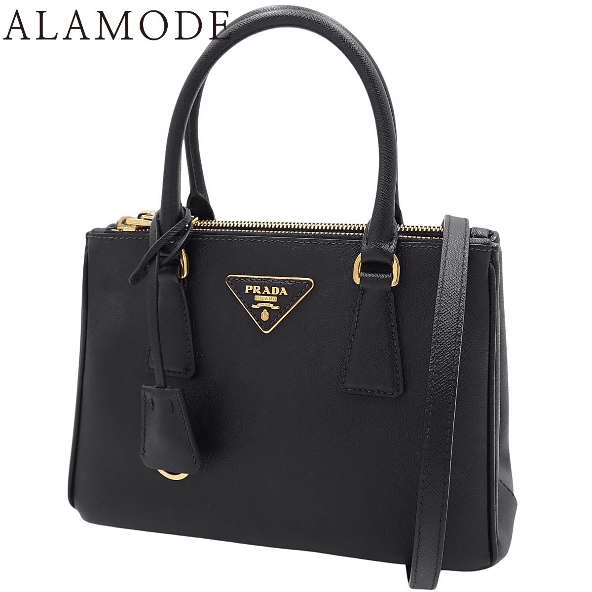 PRADA(プラダ) ガレリア スモールバッグ ハンドバッグ 2WAY ショルダー 肩掛け 斜め掛け サフィアーノレザー SAFFIANO LUX NERO ネロ ブラック黒 ゴールド金具 1BA896 NZV F0002 40802193632【アラモード】