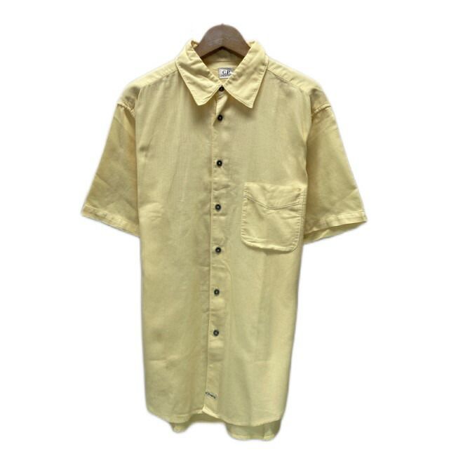 【中古】　C.P.COMPANY　プレーンシャツ　半袖　シャツ　トップス　レギュラーカラー　胸ポケット　無地　ミリタリー　古着　/1156
