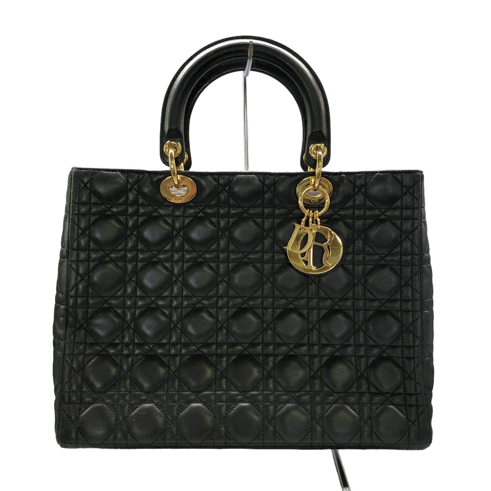 Christian Dior レディディオール ラージ カナージュ ラムスキン ハンドバッグ ブラック レディース 中古 T11222020