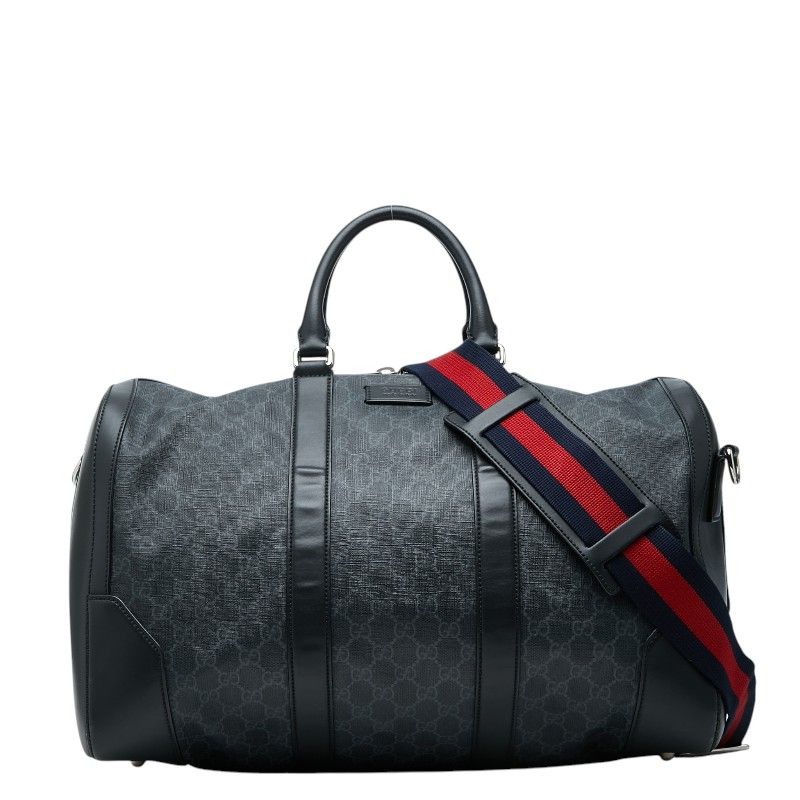 グッチ GGスプリーム ボストンバッグ ショルダーバッグ 2WAY 474131 ブラック グレー PVC レザー メンズ GUCCI【1-0268471】