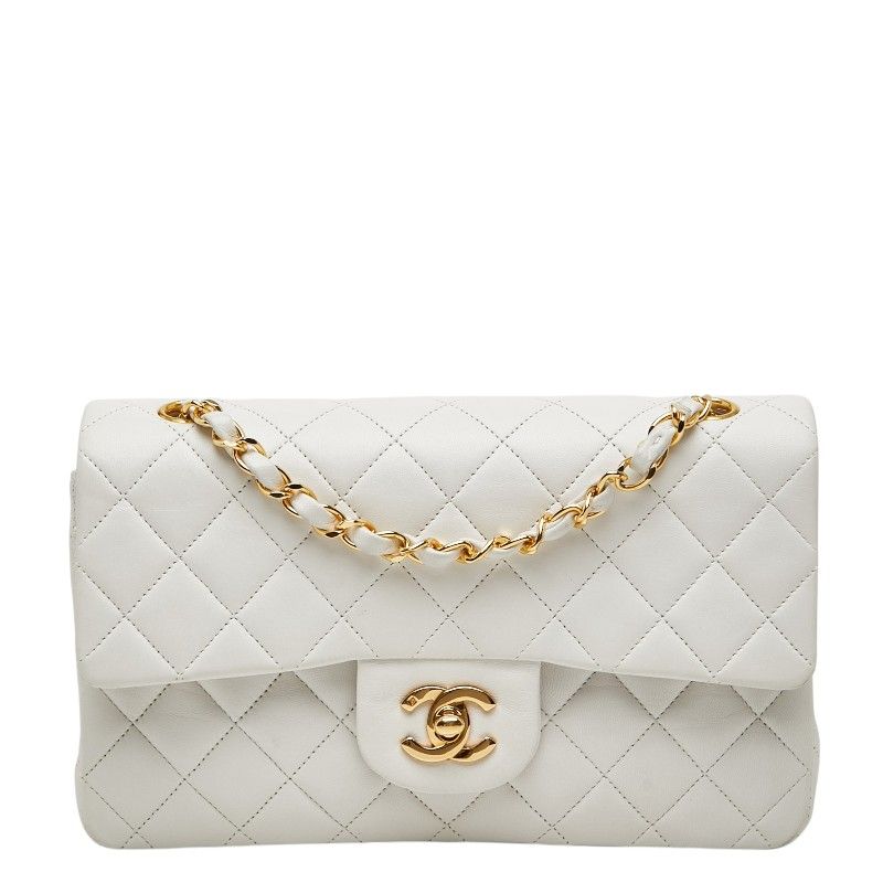 シャネル ココマーク マトラッセ23 ダブルフラップ チェーン ショルダーバッグ ホワイト ラムスキン レディース CHANEL【1-0270235】