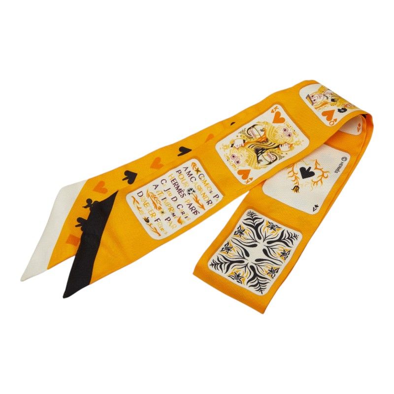 エルメス ツイリー Jeu De Cartes ジュドー カルト トランプ スカーフ オレンジ系 シルク レディース HERMES【1-0270519】