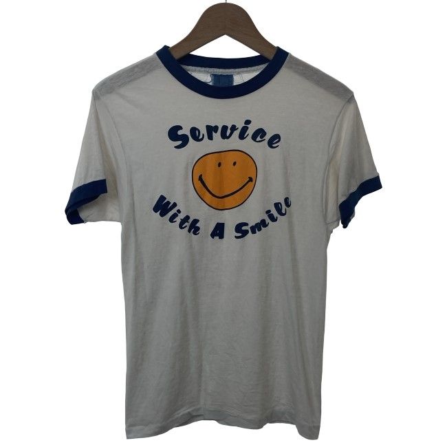 【中古】　リンガーT　80s vintage　80年代　OLD　Tシャツ　半袖　トップス　クルーネック　プリント　スマイリー　古着　/1590