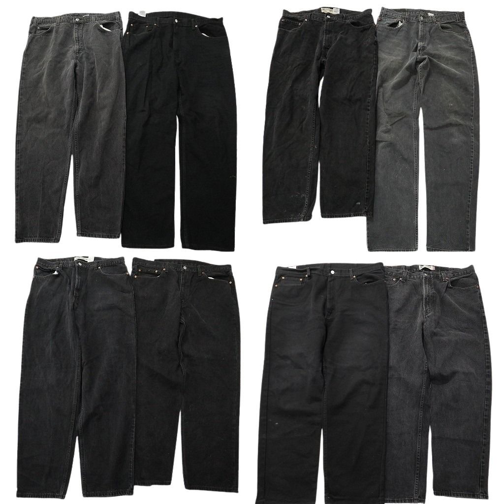 古着卸 リーバイス 550・560 黒色 ブラック デニムパンツ 8枚セット ( メンズ 40/38 ) ワイド リラックス ジッパーフライ 中古 古着 NE8147