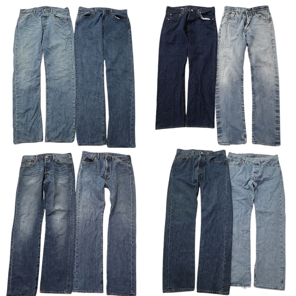 古着卸 まとめ売り リーバイス 501 デニムパンツ 8枚セット ( メンズ 34/33 ) ストレート　ボタンフライ ヒゲ フェード 中古 古着 NE8160