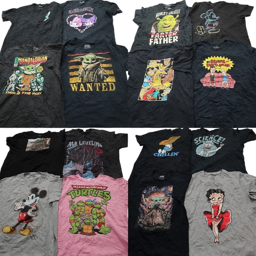 古着卸 まとめ売り キャラクター Tシャツ 16枚セット ( メンズ L/XL ) サンリオ スターウォーズ アメコミ スマーフ 中古 古着 NE8165