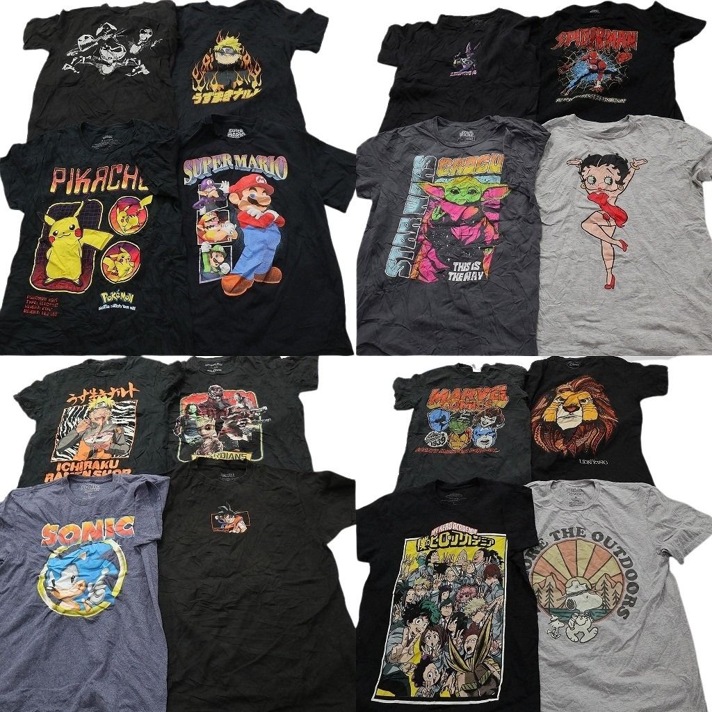 古着卸 まとめ売り キャラクター Tシャツ 16枚セット ( メンズ S/M ) ナルトポケモン ヒロアカ ドラゴンボール ソニック 中古 古着 NE8166 15,705円