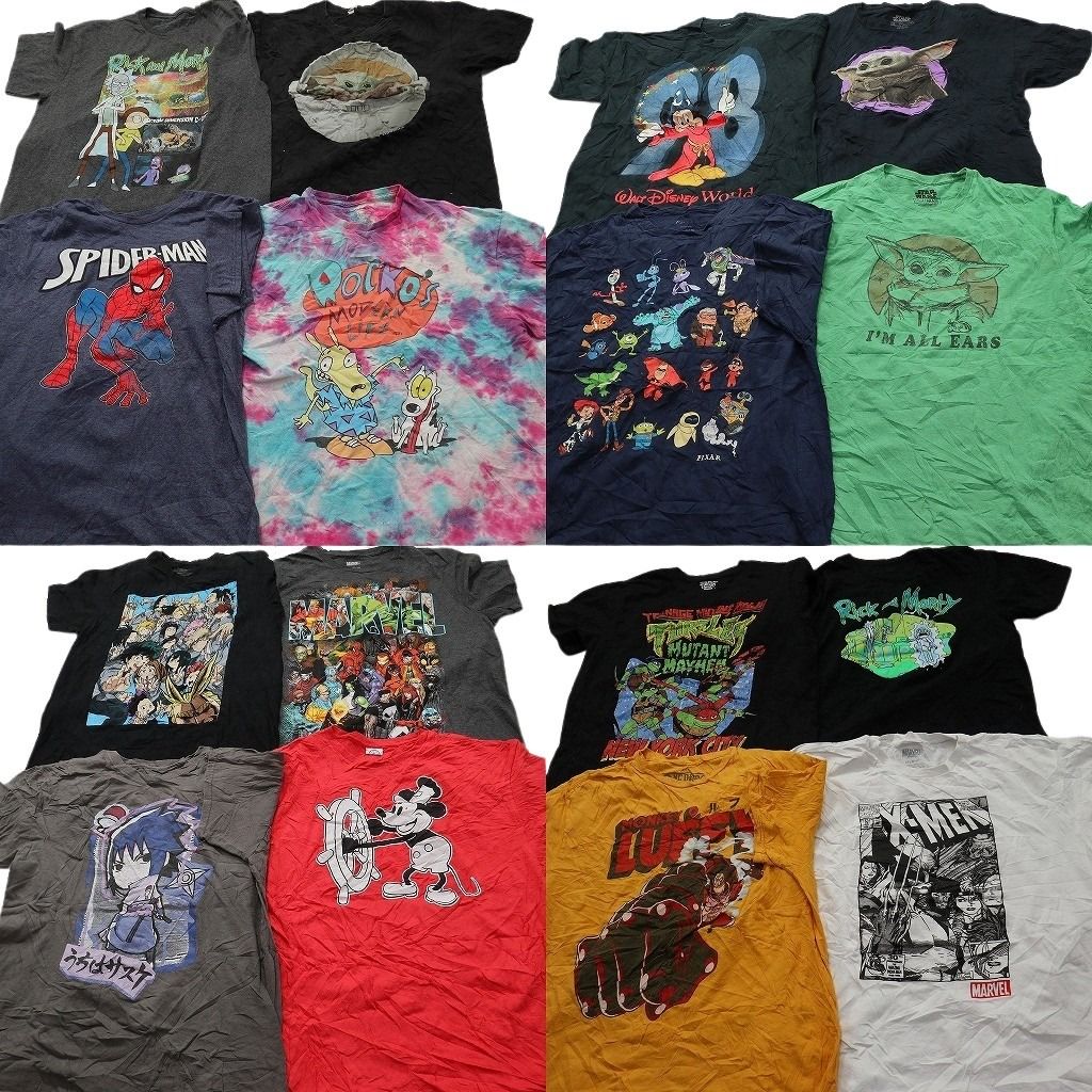 古着卸 まとめ売り キャラクター Tシャツ 16枚セット ( メンズ L/XL ) ナルト マーベル タートルズ ディズニー スターウォーズ 中古 NE8167