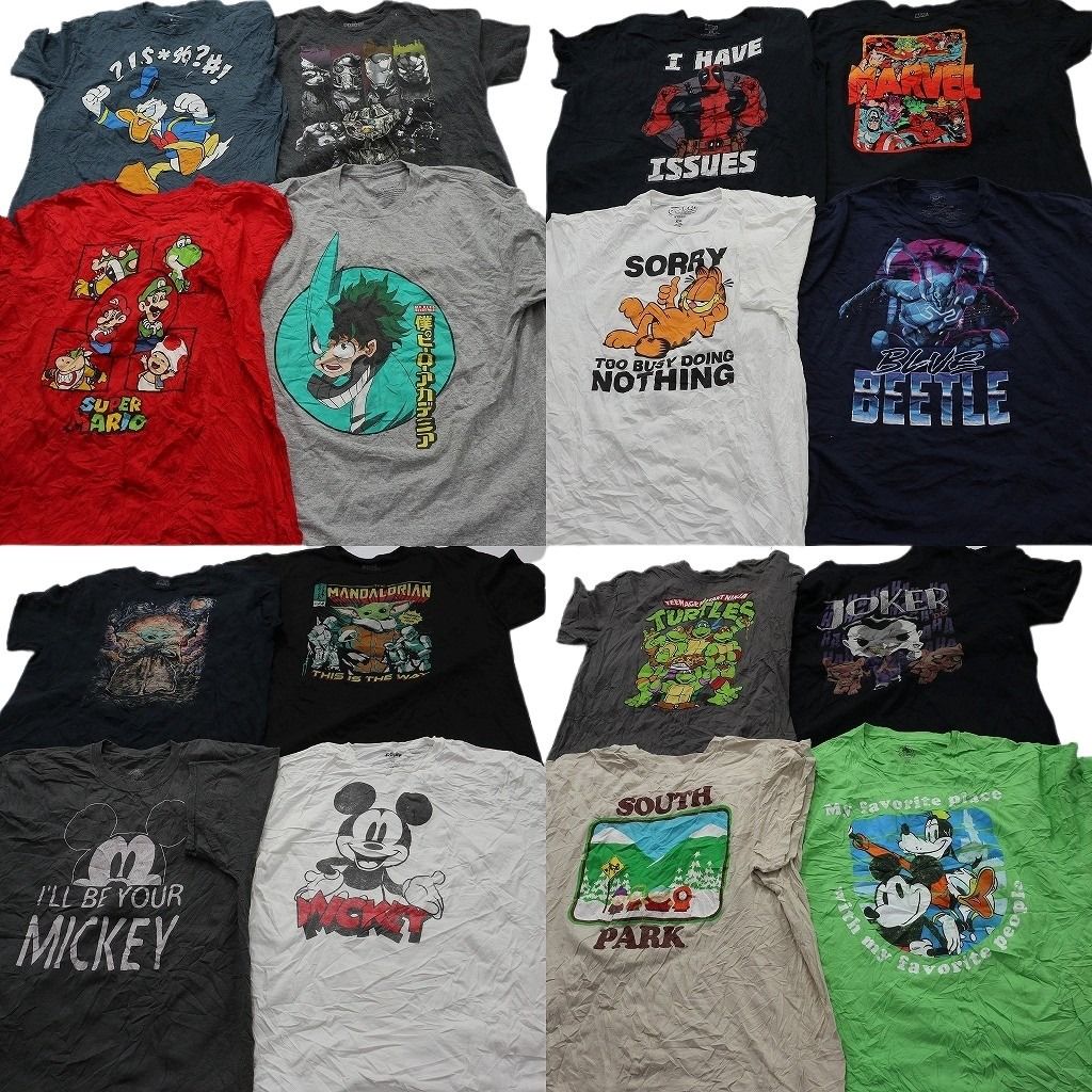 古着卸 まとめ売り キャラクター Tシャツ 16枚セット ( メンズ XL/2XL/3XL ) ヒロアカ タートルズ ディズニー ガーフィールド 中古 NE8168
