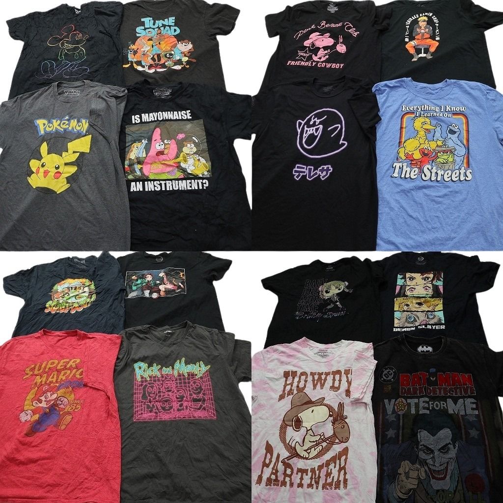 古着卸 まとめ売り キャラクター Tシャツ 16枚セット ( メンズ L ) ポケモン 鬼滅の刃 マーベル ナルト セサミストリート 中古 古着 NE8169