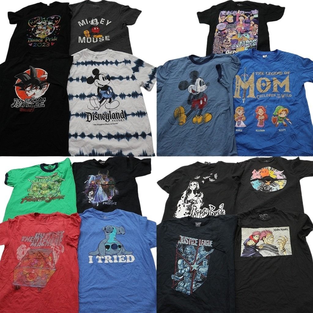 古着卸 まとめ売り キャラクター Tシャツ 15枚セット ( メンズ M ) ドラゴンボール ディズニー 呪術廻戦 ミッキー リンガー 中古 NE8171