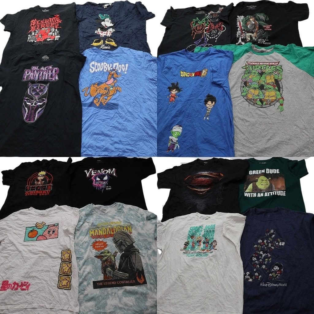 古着卸 まとめ売り キャラクター Tシャツ 16枚セット ( メンズ XL/2XL ) マーベル ディズニー ナルト カービィ ドラゴンボール 中古 NE8175