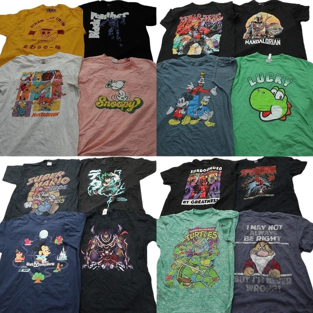 古着卸 まとめ売り キャラクター Tシャツ 16枚セット ( メンズ L ) ワンピース タートルズ アメコミ ヒロアカ ディズニー 中古 古着 NE8180