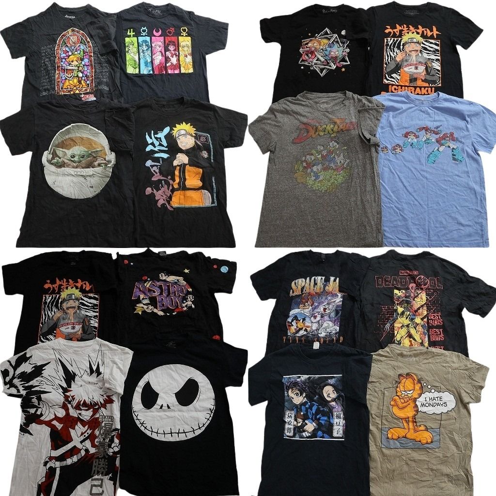 古着卸 まとめ売り キャラクター Tシャツ 16枚セット ( メンズ S ) セーラームーン ナルト ゼルダ ガーフィールド 中古 古着 NE8182