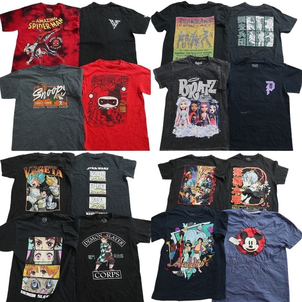 古着卸 まとめ売り キャラクター Tシャツ 16枚セット ( メンズ S ) ハンターハンター ヒロアカ ドラゴンボール 鬼滅の刃 中古 古着 NE8185