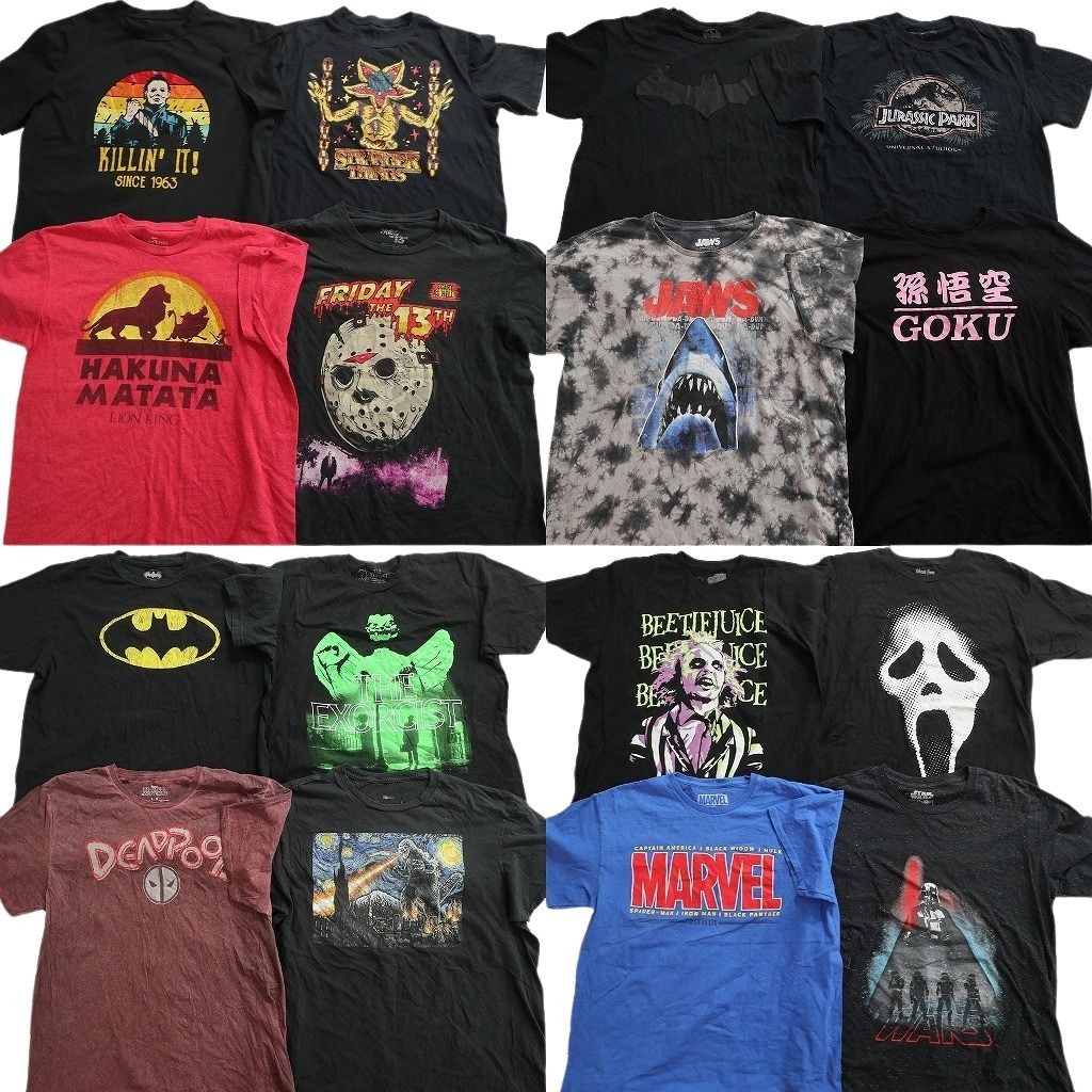 古着卸 まとめ売り 映画・ドラマ Tシャツ 16枚セット ( メンズ L ) ホラー ライオンキング ゴジラ ジョーズ ドラゴンボール 中古 NE8195