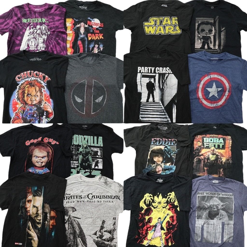 古着卸 まとめ売り 映画・ドラマ Tシャツ 16枚セット ( メンズ S ) ホラー チャッキー ゴジラ スターウォーズ マーベル 中古 古着 NE8207