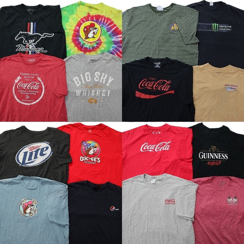 古着卸 まとめ売り 企業 Tシャツ 16枚セット ( メンズ XL/2XL ) バッキーズ コカ・コーラ ミラーライト ペプシ モンスター 中古古着 NE8214