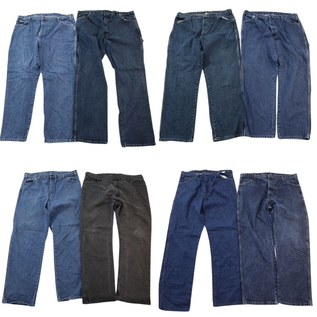 古着卸 まとめ売り ディッキーズ デニムパンツ 8枚セット ( メンズ 42/40 ) ブラック インディゴブルー ストレート 中古 古着 NE8235