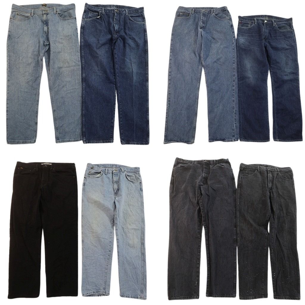 古着卸 まとめ売り ブランド デニムパンツ 8枚セット ( メンズ 38/36 ) ラングラー LEE ラスラー ラルフローレン 中古 古着 NE8256