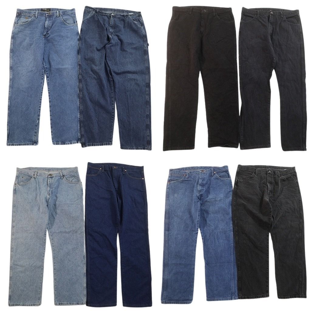 古着卸 まとめ売り ブランド デニムパンツ 8枚セット ( メンズ 38 ) ラングラー ラスラー ブラック ストレート テーパード 中古古着 NE8257