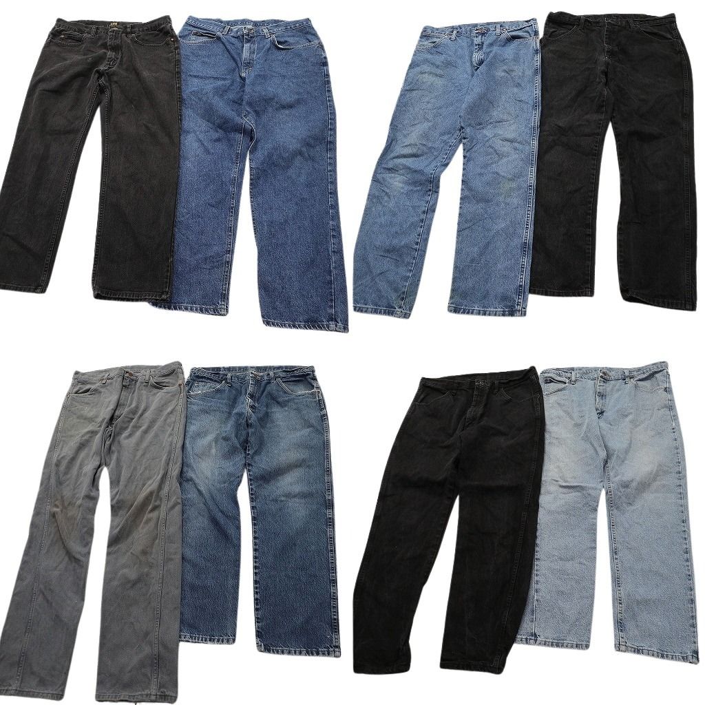 古着卸 まとめ売り ブランド デニムパンツ 8枚セット ( メンズ 36 ) ラングラー ラスラー LEE ブラック フェード 中古 古着 NE8267