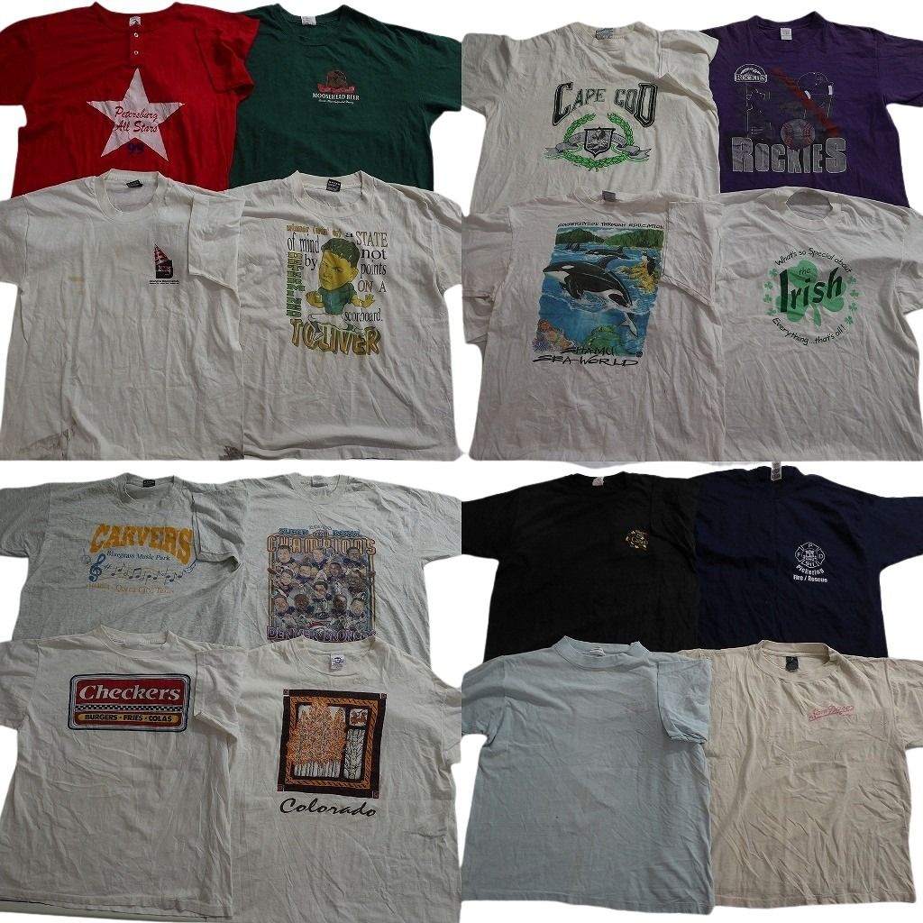 古着卸 まとめ売り ヴィンテージ シングルステッチ Tシャツ 16枚セット ( メンズ XL/2XL ) ヘンリーネック アニマル 動物 中古 古着 NE8297