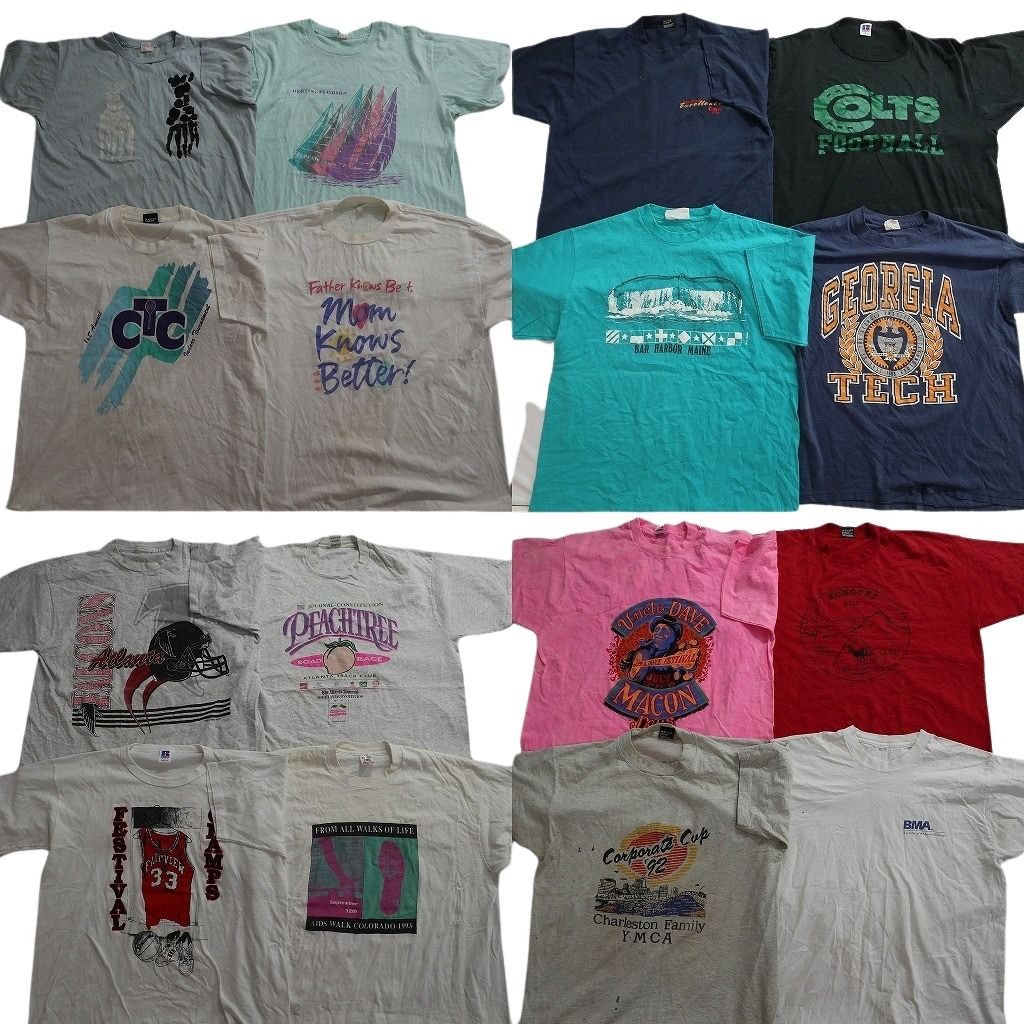 古着卸 まとめ売り ヴィンテージ シングルステッチ Tシャツ 16枚セット ( メンズ XL ) ラッセル カレッジ風 ワンポイント 中古 古着 NE8298
