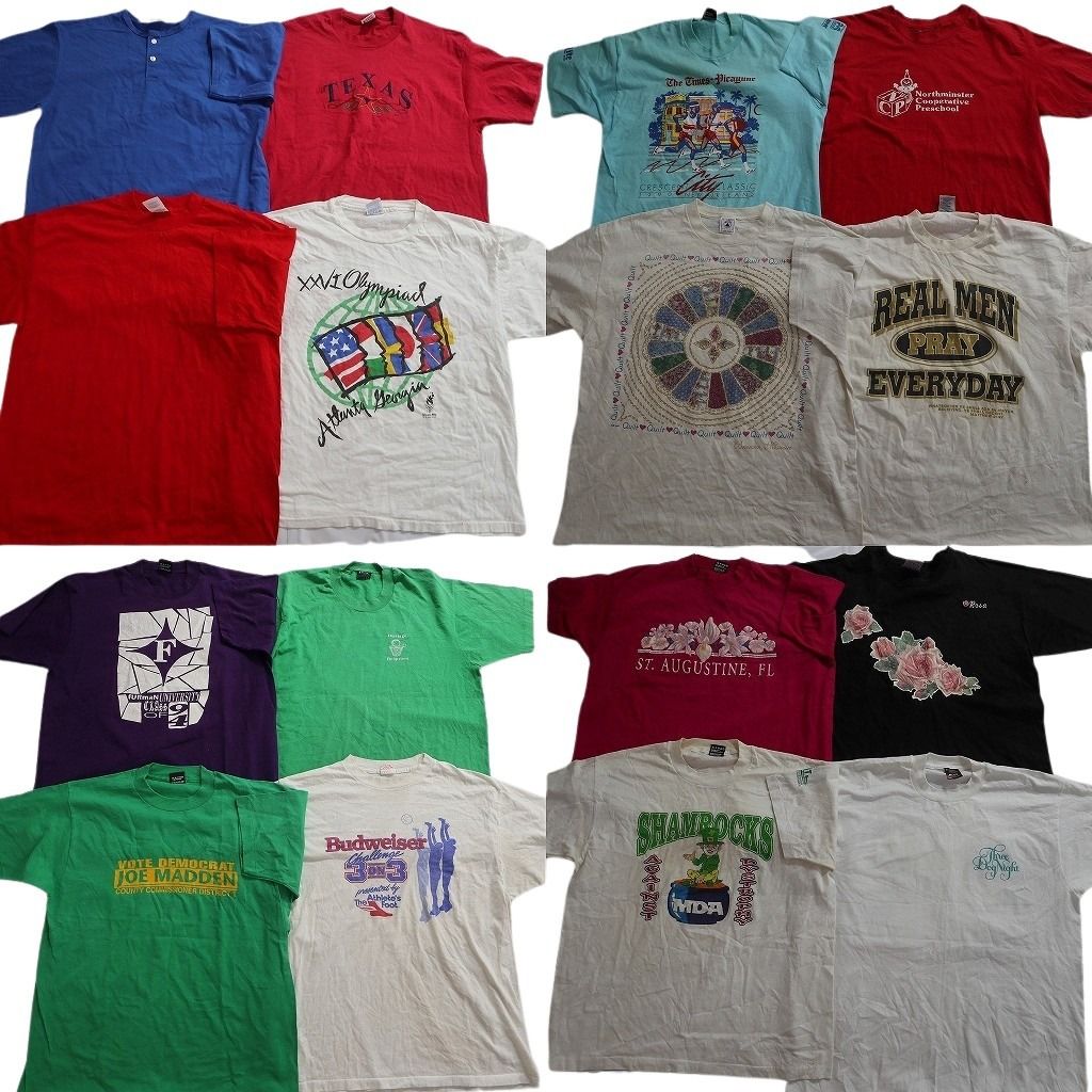 古着卸 まとめ売り ヴィンテージ シングルステッチ Tシャツ 16枚セット ( メンズ XL ) ヘンリーネック カレッジ風 中古 古着 NE8300