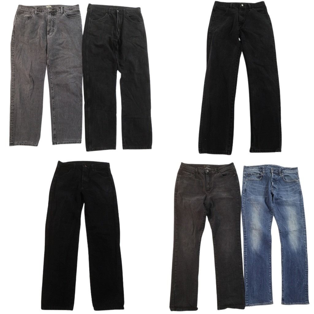 古着卸 まとめ売り ブランド デニムパンツ 6枚セット ( メンズ 33/32 ) LEE ラスラー G-STAR J.CREW ブラック 中古 古着 NE8322