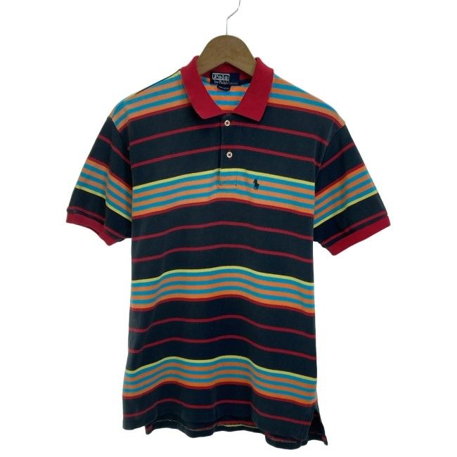 【中古】　POLO by RALPH LAUREN　ポロシャツ　半袖　シャツ　トップス　ハーフボタン　ボーダー　ワンポイント　ブランドロゴ　スモールポニー　刺しゅう　古着　/2003