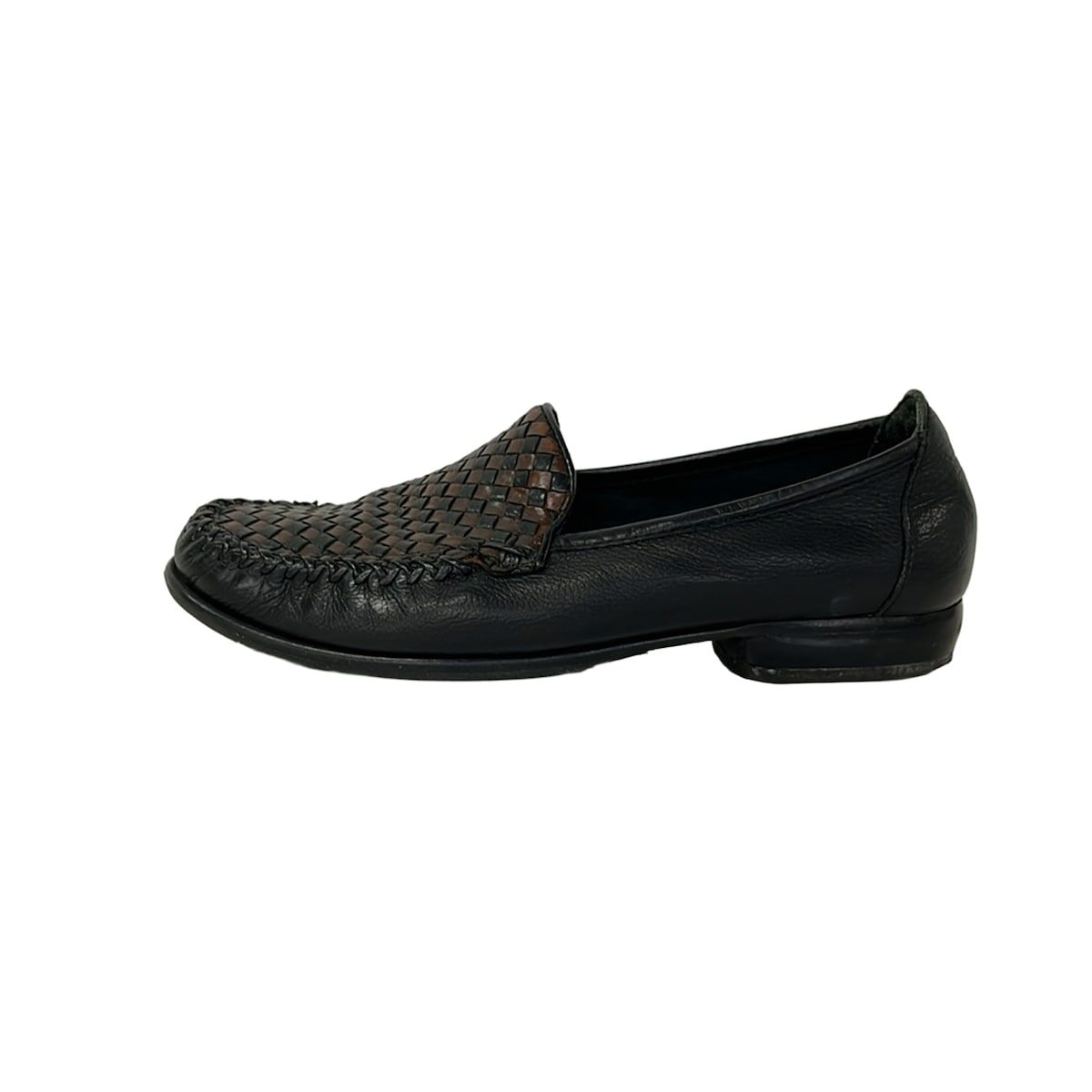 COLE HAAN(コールハーン) ローファー 6 C レディース - 黒×ダークブラウン 編み込み/アウトソール張替済 レザー