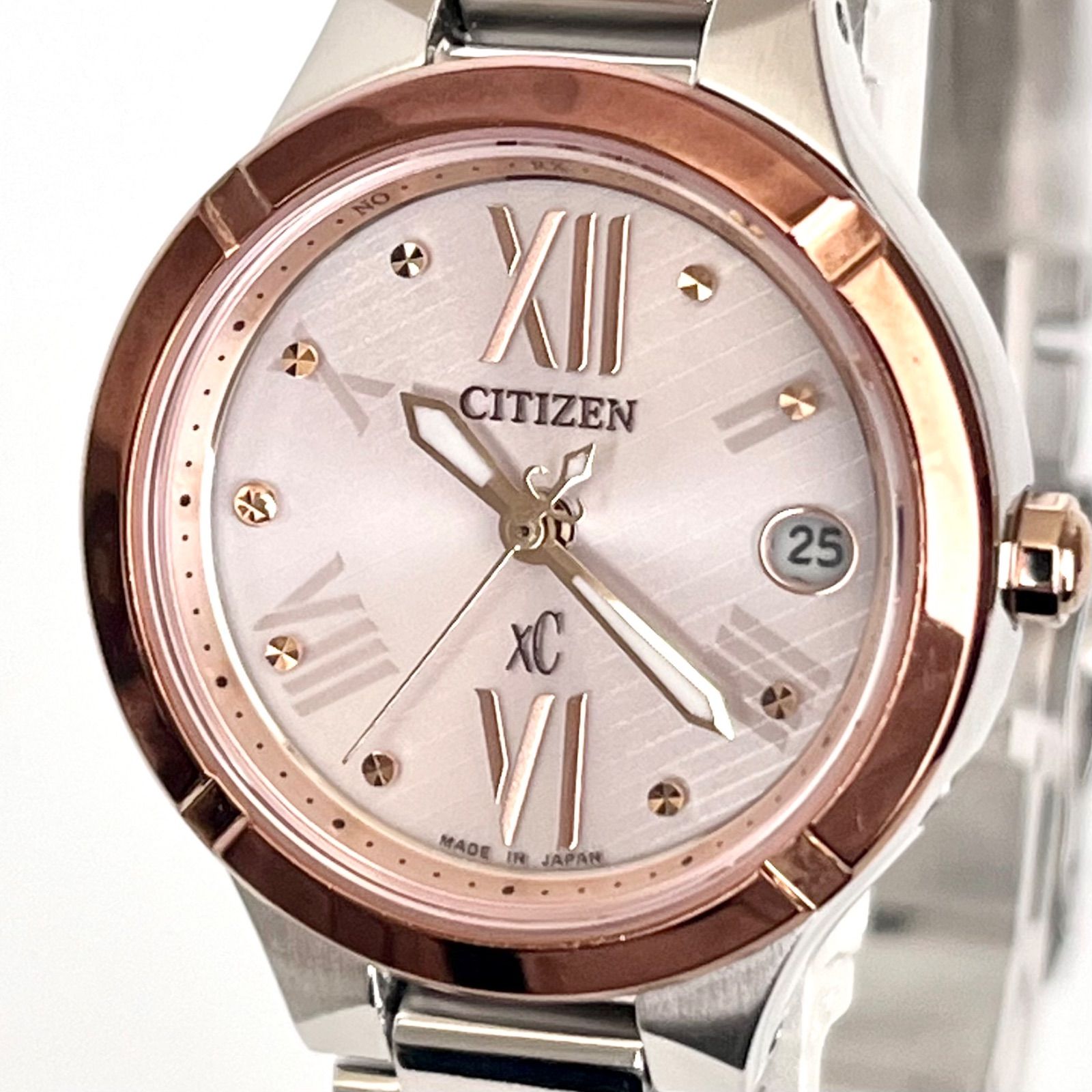 【シチズン クロスシー レディース 腕時計 チタン 稼働 電波ソーラー 磨き済み】CITIZEN 美品 ピンク文字盤 10,260円
