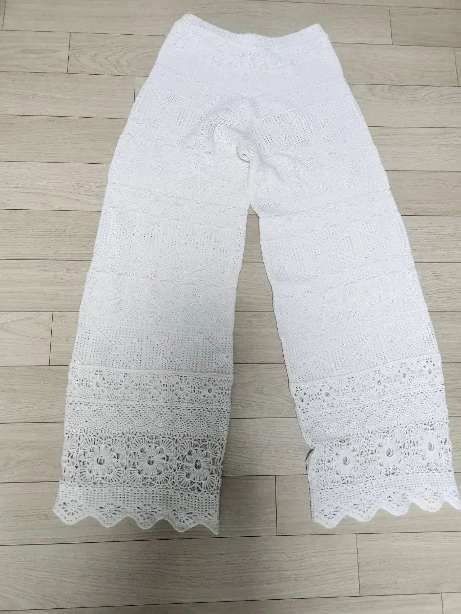 マージュ 白 クロシェ 編み ワイド パンツ 36