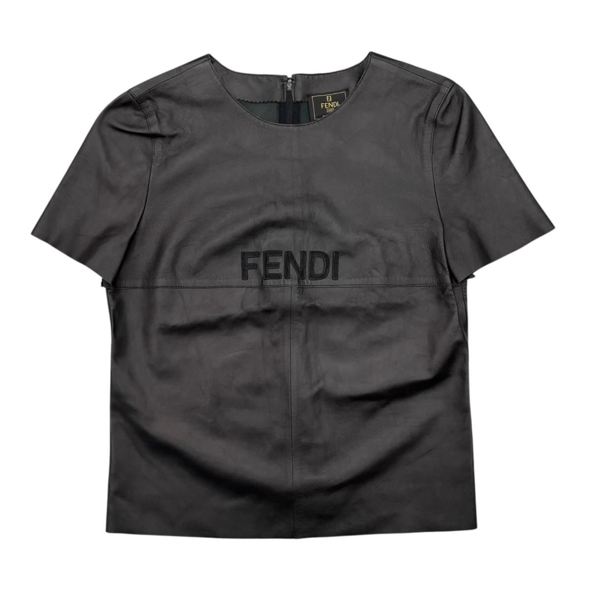☆フェンディ 半袖Tシャツ ロゴ 42サイズ レザー ブラック FENDI
