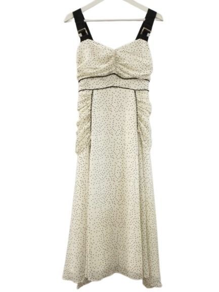 エステラケー Estella.K ドット ギャザー ワンピース F オフホワイト 白 ノースリーブ グログランテープ