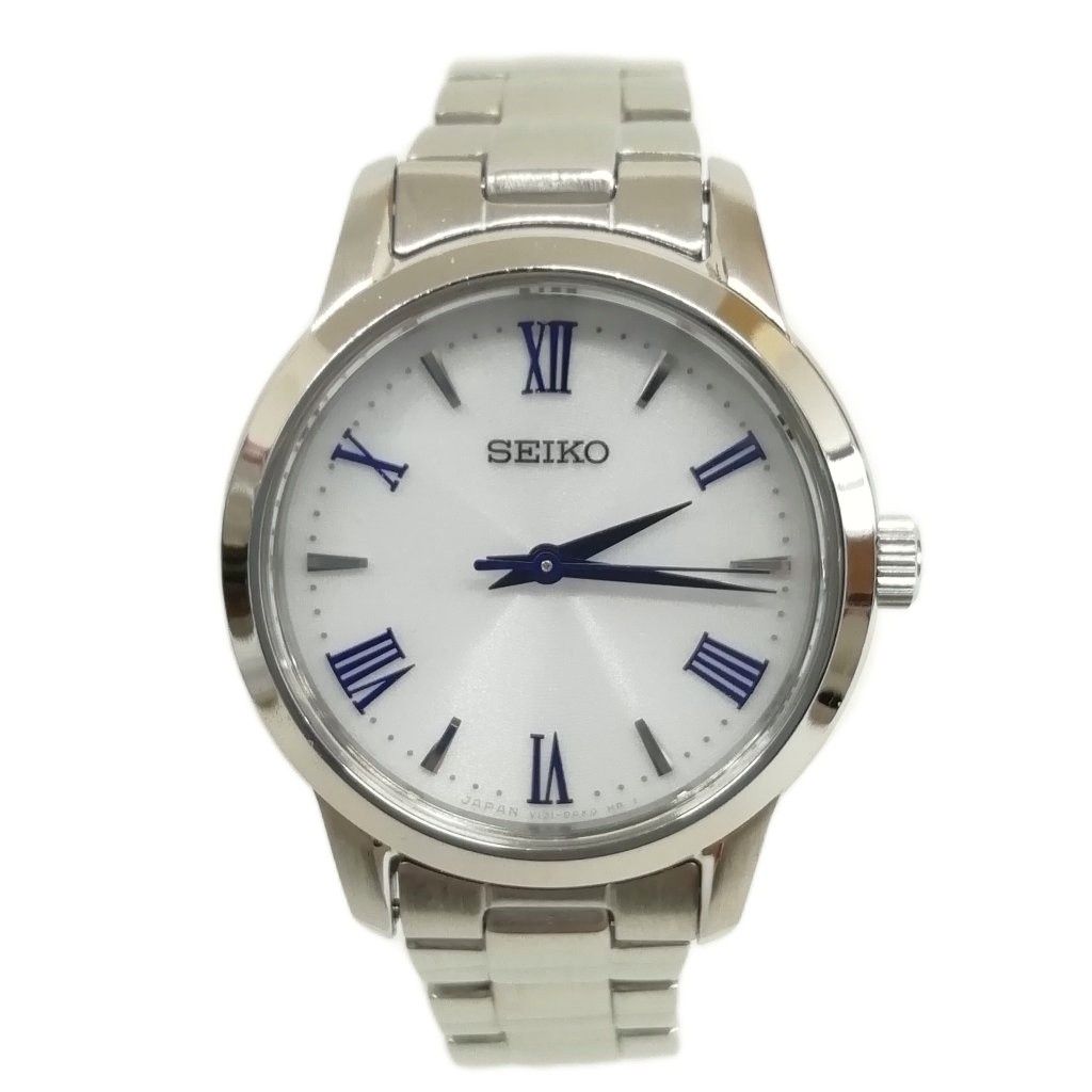 セイコー SEIKO V131-0AF0 ソーラー 電波 腕時計 白文字盤 美品