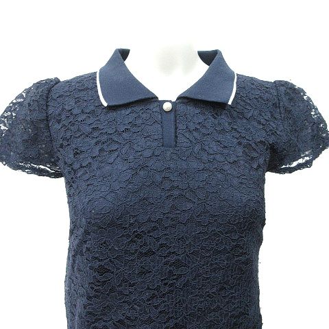 ウィルセレクション WILLSELECTION ポロシャツ 半袖 総レース M 紺 