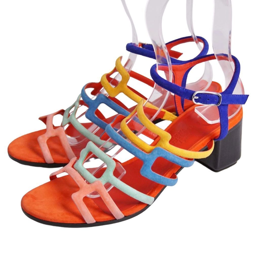 美品 エルメス HERMES サンダル ストラップ スエードレザー ヒール