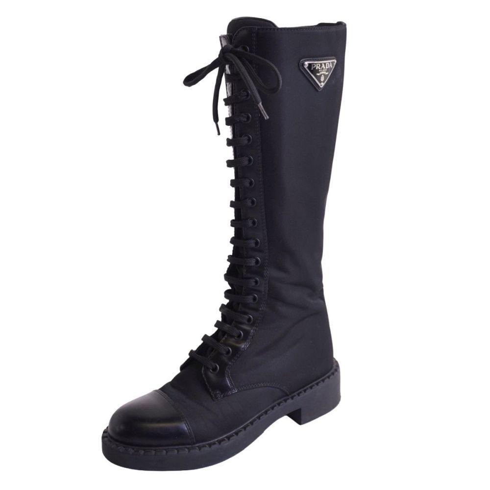 美品 プラダ PRADA ブーツ ロングブーツ Re-NYLON トライアングル