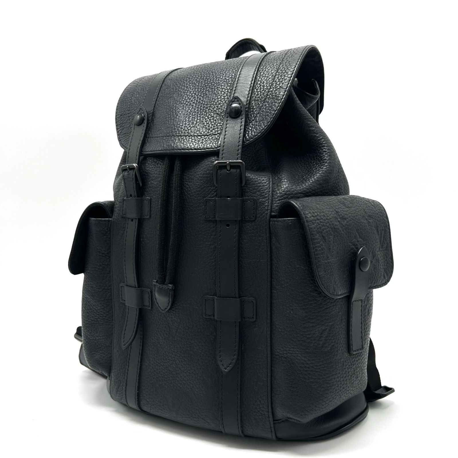◎ICチップ搭載 美品 LOUIS VUITTON ルイヴィトン クリストファー モノグラム トリヨンレザー バックパック リュック 旅行 大容量 PC A4 ブラック メンズ レディース ユニセックス