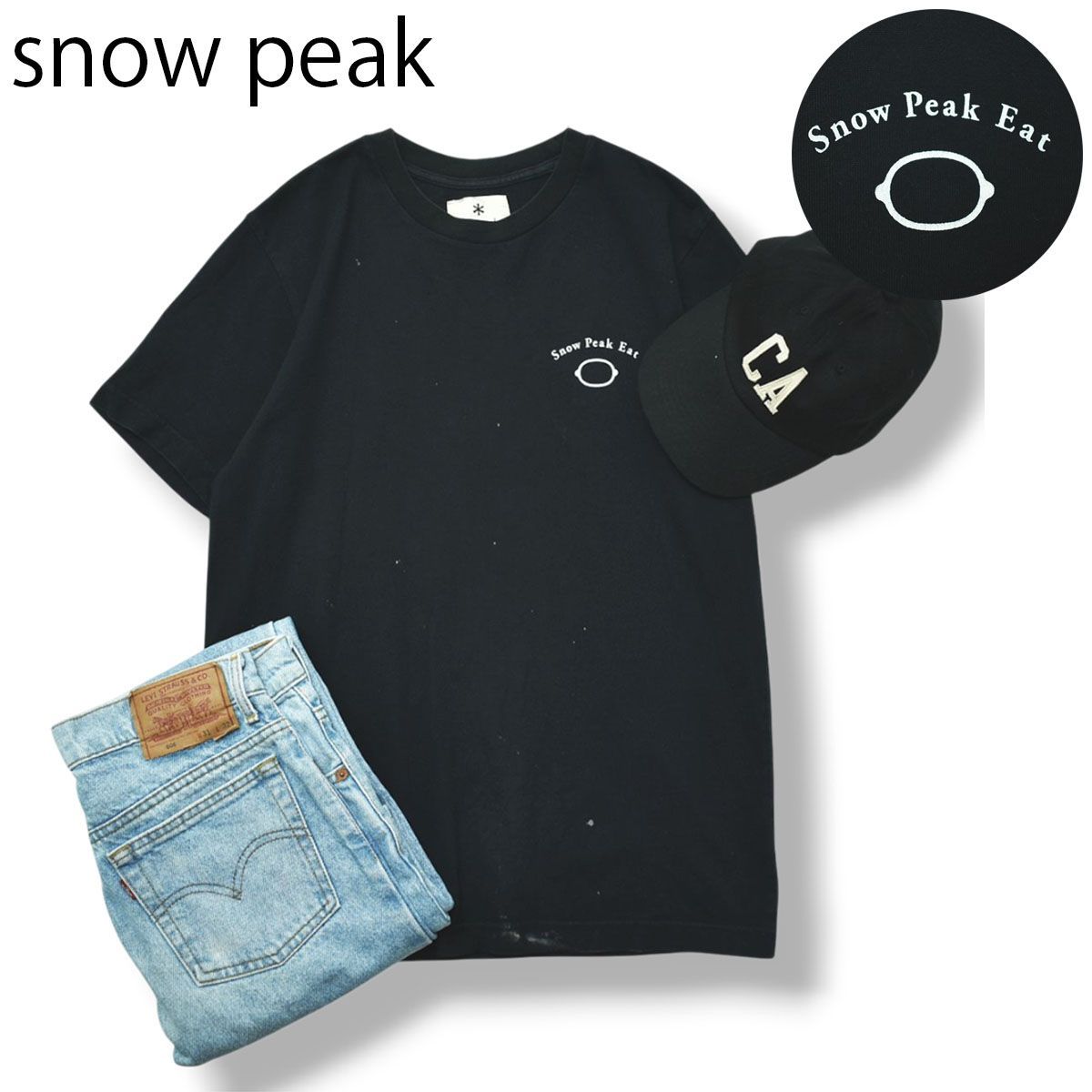 日本製 スノーピーク ワンポイント ロゴ プリント Tシャツ M ブラック