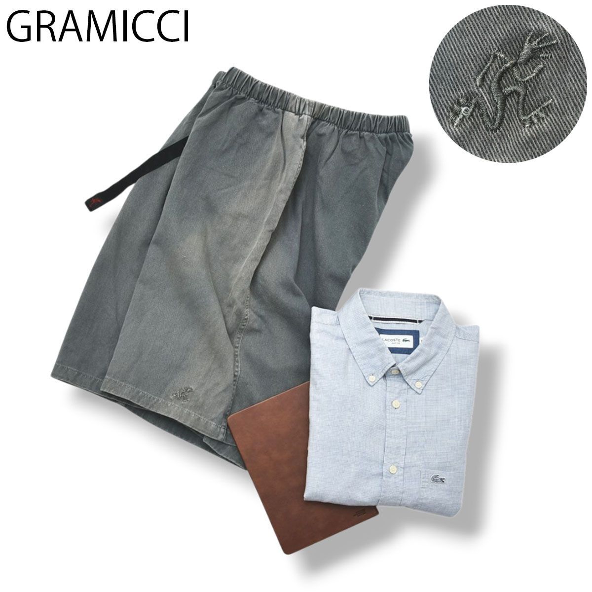 【定番】 ランニングマン 刺繍ロゴ USA製 グラミチ GRAMICCI ハーフ ショート クライミングパンツ L グレー メンズ 男性用 アメカジ ストリート シンプル カジュアル