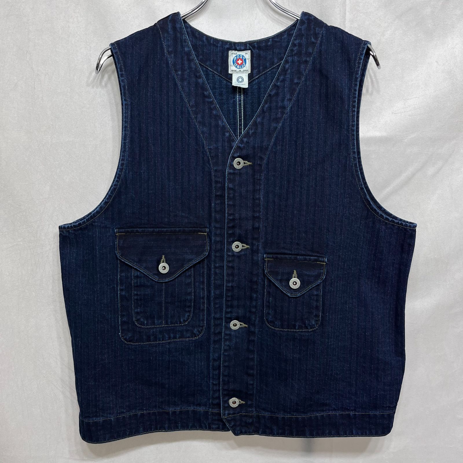 POST O'ALLS OVERALLS ポストオーバーオールズ × BEAMS+ ビームスプラス ● 24FW 1501BS-HBI Cruzer Vest herringbone denim double indigo ヘリンボーンデニムクルーザーベスト