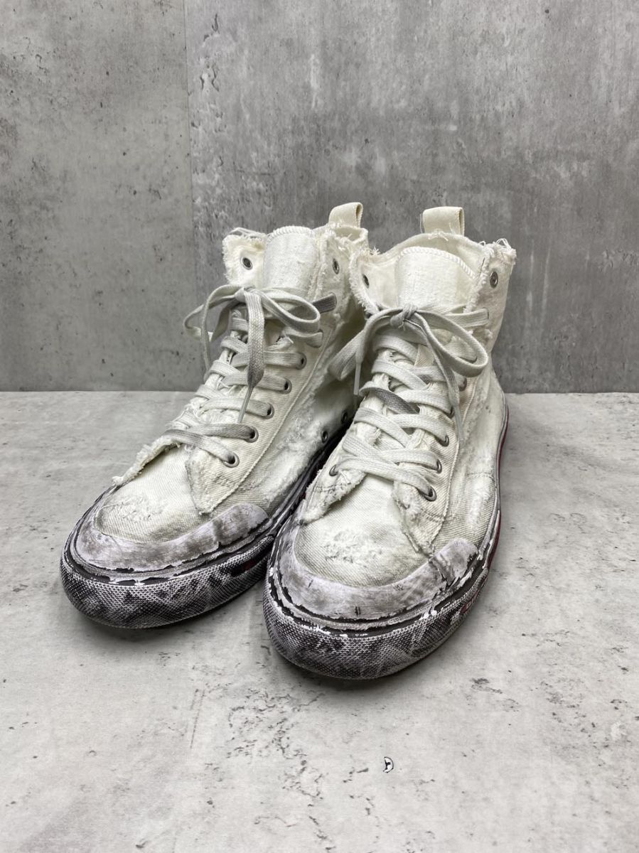 DIESEL ディーゼル S-ATHOS MID ユーズド加工 デニム ミッドカット スニーカー size28.5?/ホワイト ■■ メンズ