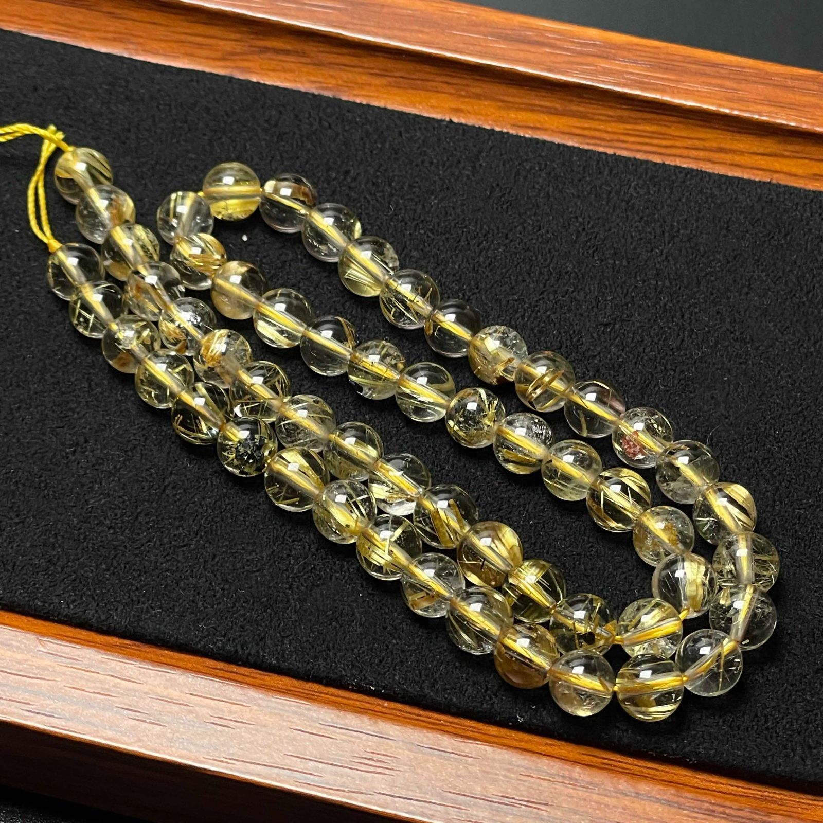 天然石★【太陽花タイチンルチル】★黄金針水晶 1連 6.9-7.3mm 39cm ZB10561